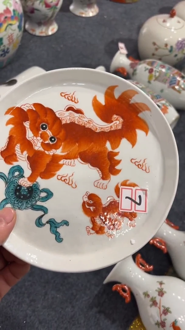 摆件爷*瓷摆件瓷摆件狮子盘子