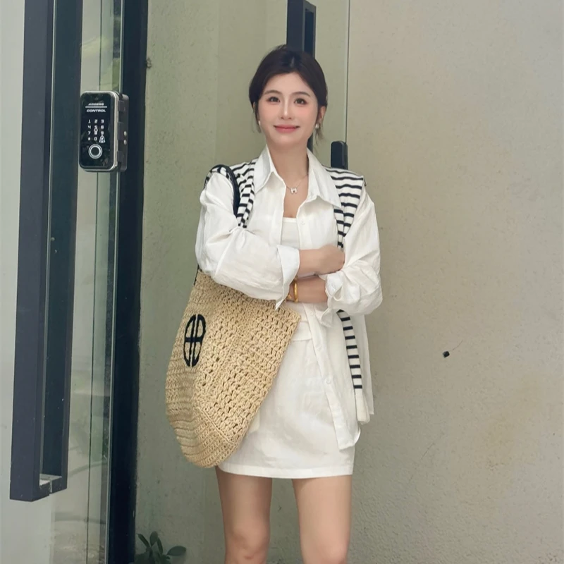 YPP！【纽约日常】慵懒风休闲小刺绣衬衫半身裙两件套套装