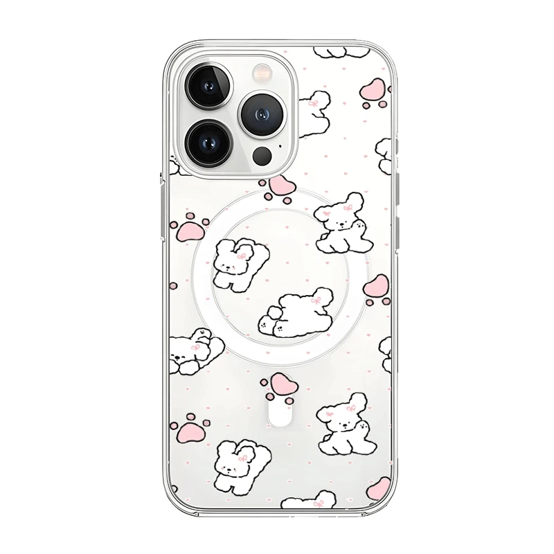白色线条狗新款磁吸软边亚克力手机壳适用苹果16/iPhone15proma壳