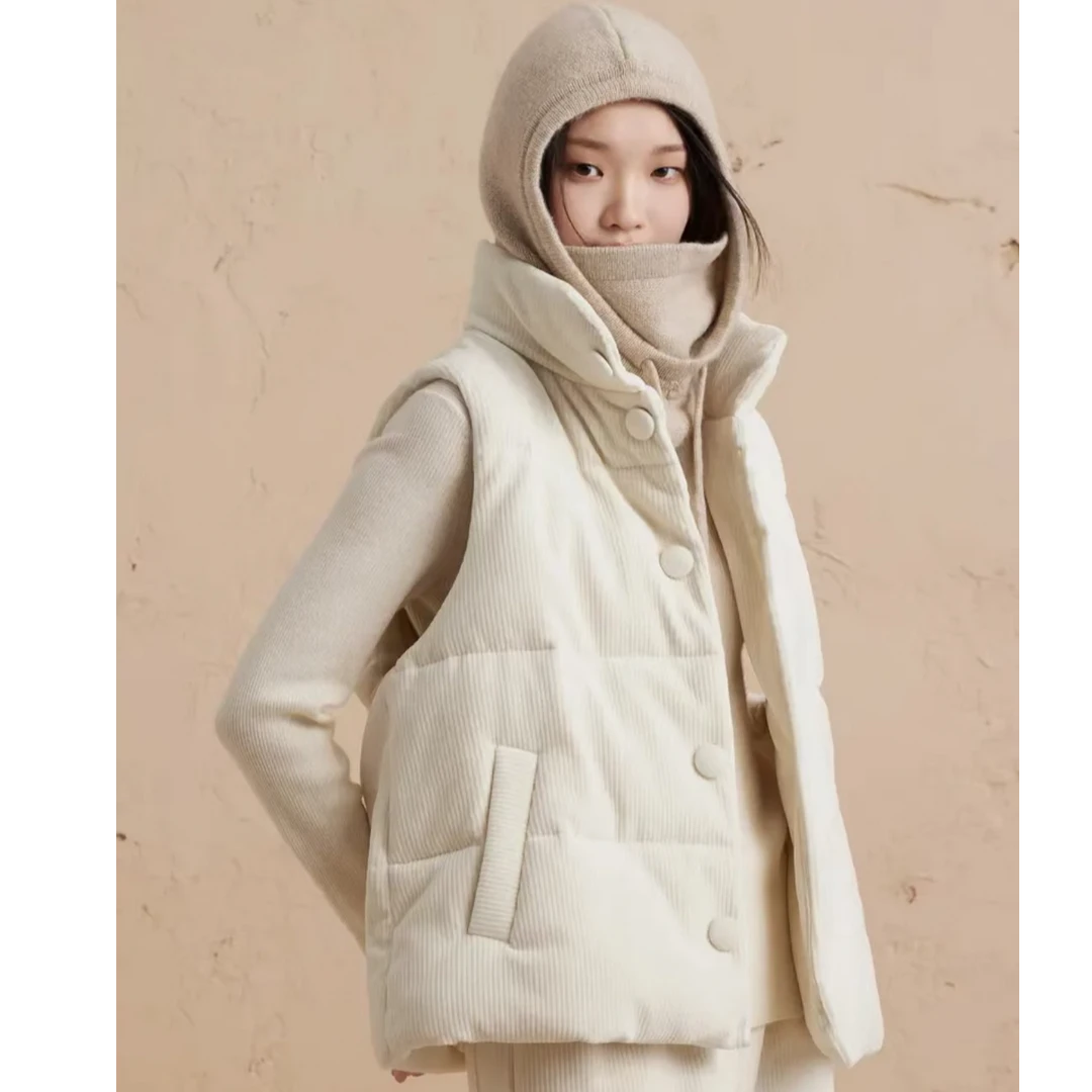 251051【多斯订单】立领条绒宽松厚款棉服外套女羊绒颗粒填充马甲