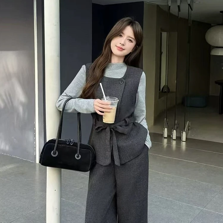 【绣也】通勤INS风呢子三件套时尚套装8618