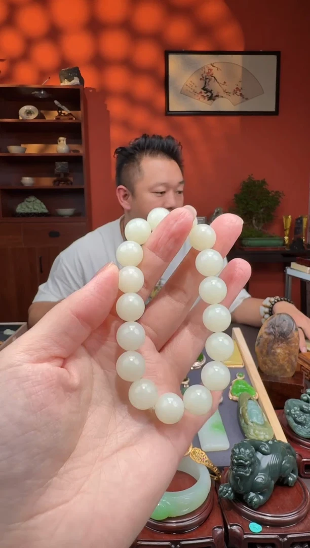 未镶嵌手串和田玉和田玉暖白圆珠单圈