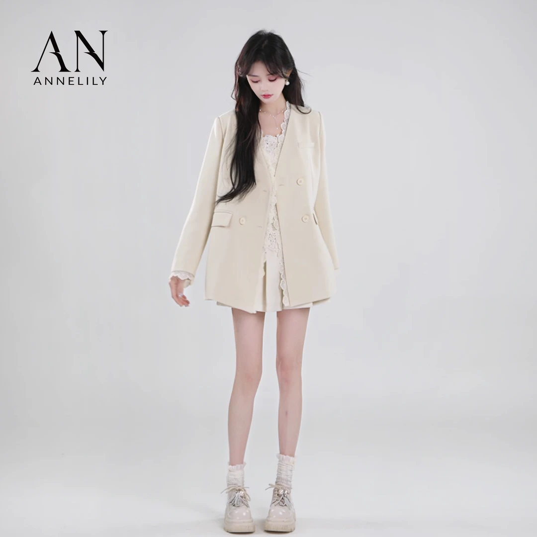 ANNELILY【洛菲】新款设计感轻奢百搭气质西装外套AW2502111