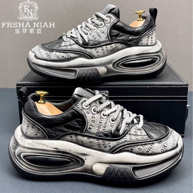 法莎尼亚黑色运动老爹鞋高级痞帅男鞋时尚拼色软底舒适运动休闲鞋