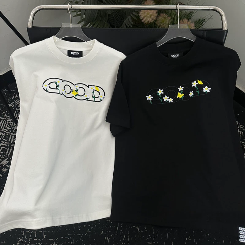 KAHOO GD花魁绣花短袖T恤男女同款380克【GDC07】