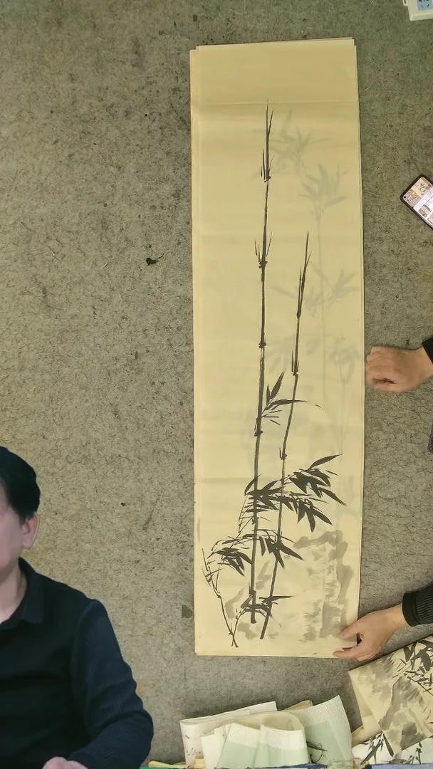 国画四尺对开  墨竹条屏 34*138cm