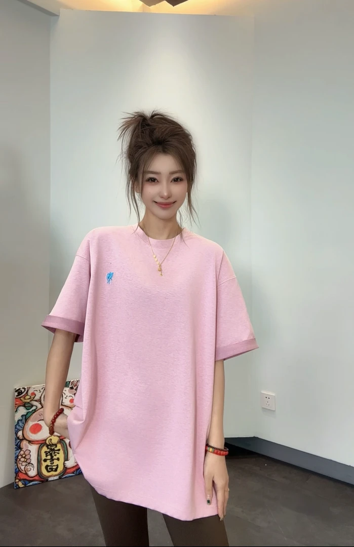 25夏季新款糖果彩色韩版简约宽松圆领休闲时尚百搭刺绣宽松588