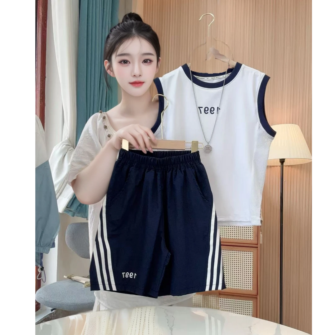 2025夏季无袖冰丝背心短裤儿童休闲运动套装