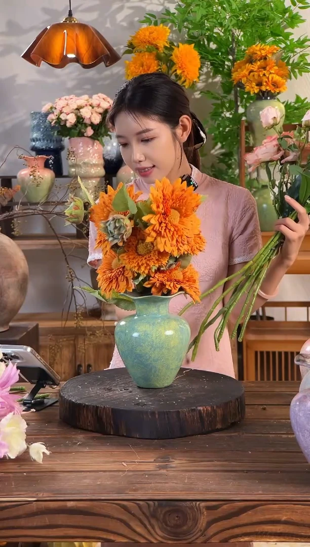 [绿野仙踪-小号花瓣瓶】油绿色无孔陶瓷花瓶干花鲜花客厅插花摆件