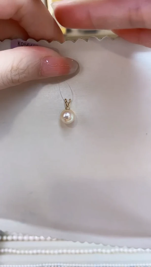 海水珍珠18K金镶嵌吊坠(不含链)8.5-9海水珍珠吊坠