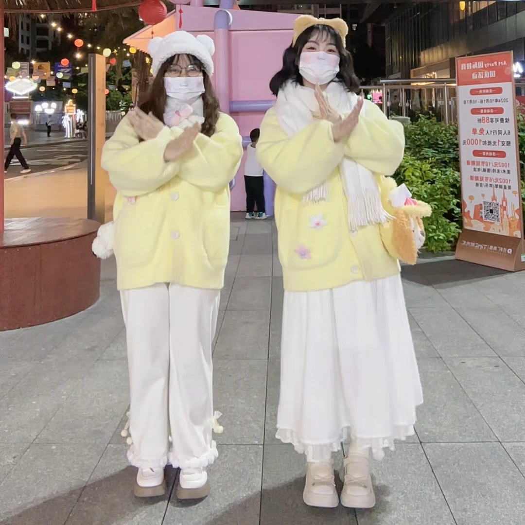 【现货】【长腿特效】大码甜妹2024秋冬新款毛呢蝴蝶结小球直筒裤