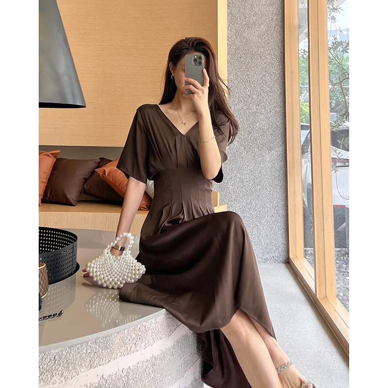 重磅弹力双乔 定位压褶连衣裙-mz53076