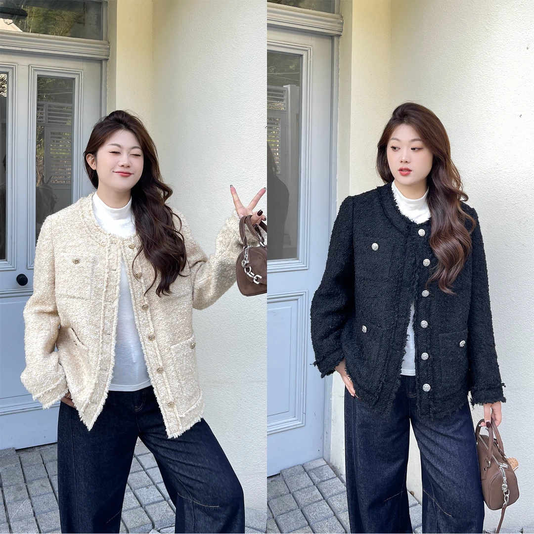 裂渡宣宣【甜美小调】微胖大码女秋冬时尚百搭小香风外套ZY507A54