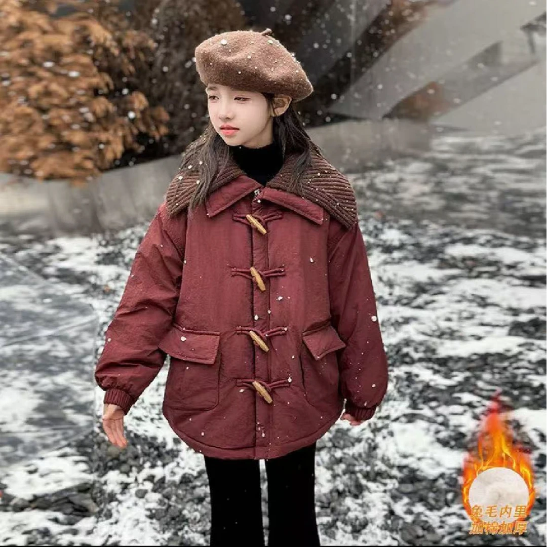 新年毛线领外套2024年冬季女童保暖加绒加厚百搭新年年服外套