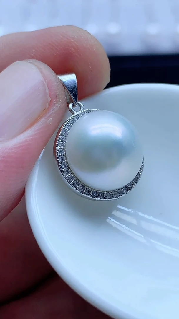 淡水珍珠银S925镶嵌吊坠(不含链)13.1