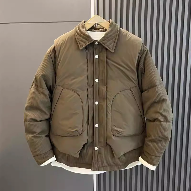 羽绒服可脱卸马甲两件套秋冬加厚潮牌设计感男士美式宽松保暖上衣