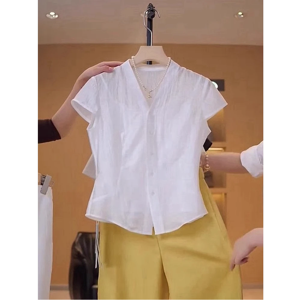 薄款老钱风时髦洋气短袖衬衫女2025夏季新款修身显瘦百搭舒适上衣