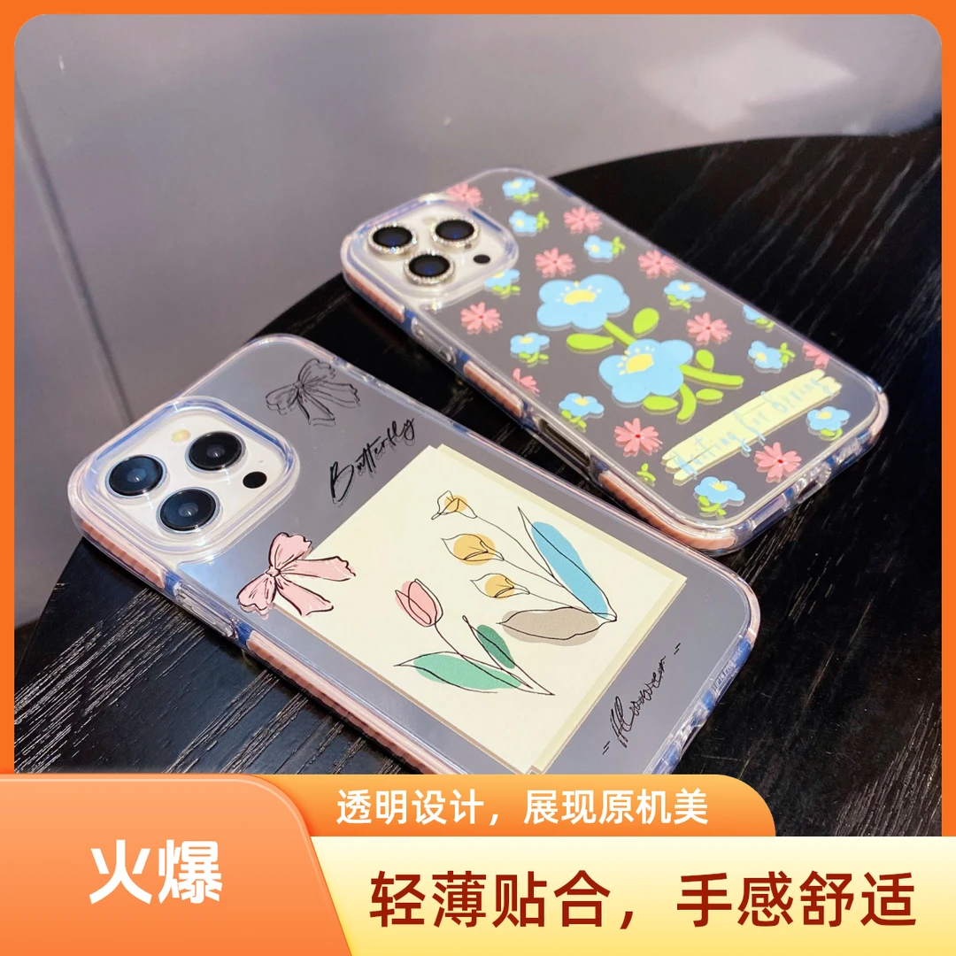 全新二代镜面糖果手机壳ins油画花朵适用苹果13/14/15/16手机壳