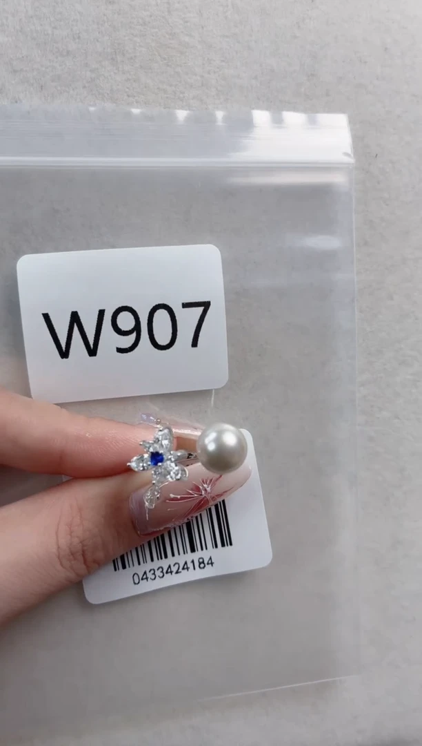 银S925镶嵌戒指海水珍珠W907