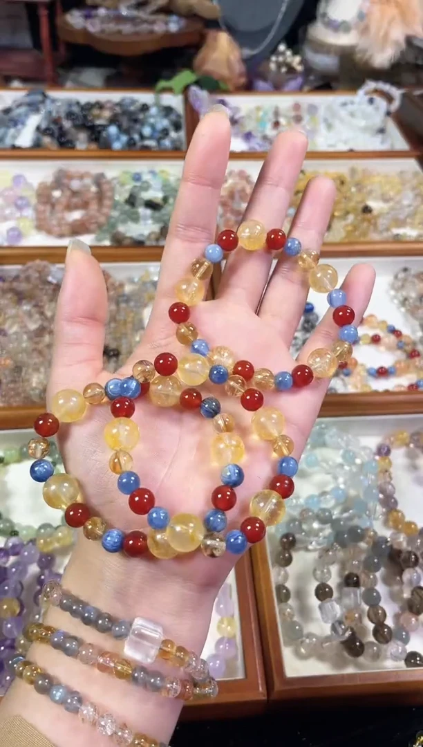 未镶嵌手串水晶敦煌】天然闪灵胶花黄阿赛蓝晶石红玛瑙