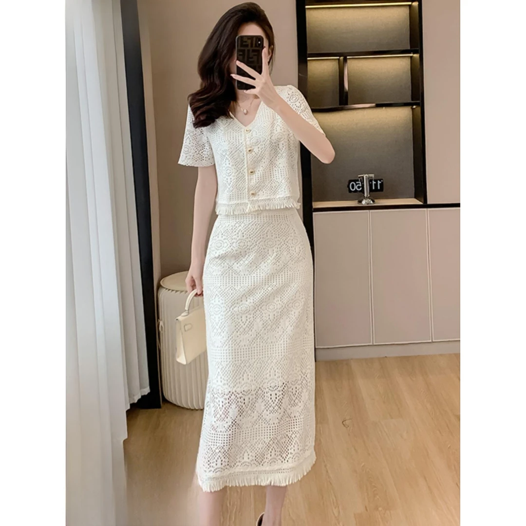 小香风蕾丝衬衫半身裙女士两件套夏季2025年新款时尚套装法式气质