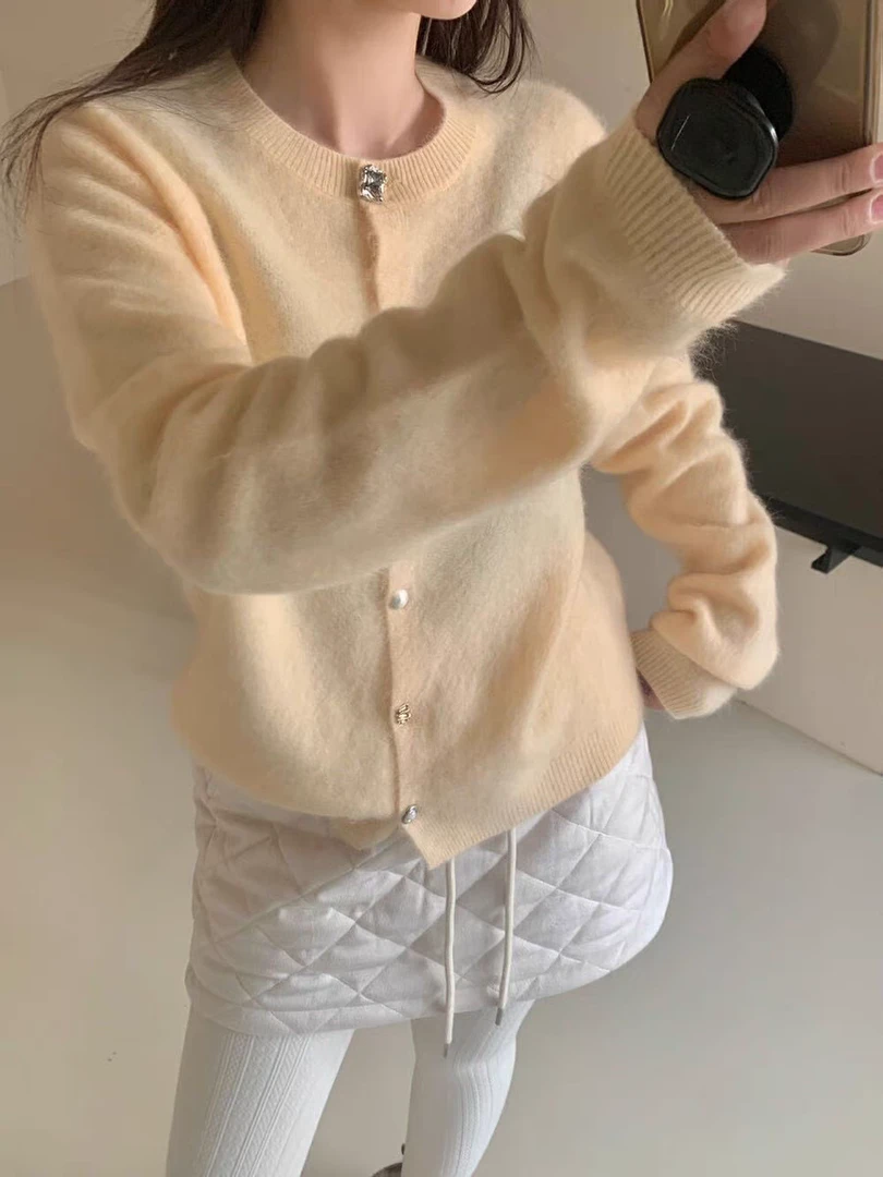 纯色女款拉绒开衫气质高级感毛针织衫时尚百搭气质长袖上衣