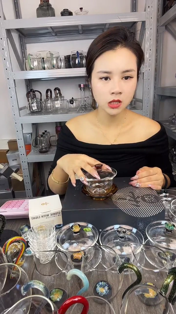 手工艺品玻璃风谜  琥珀色盖碗