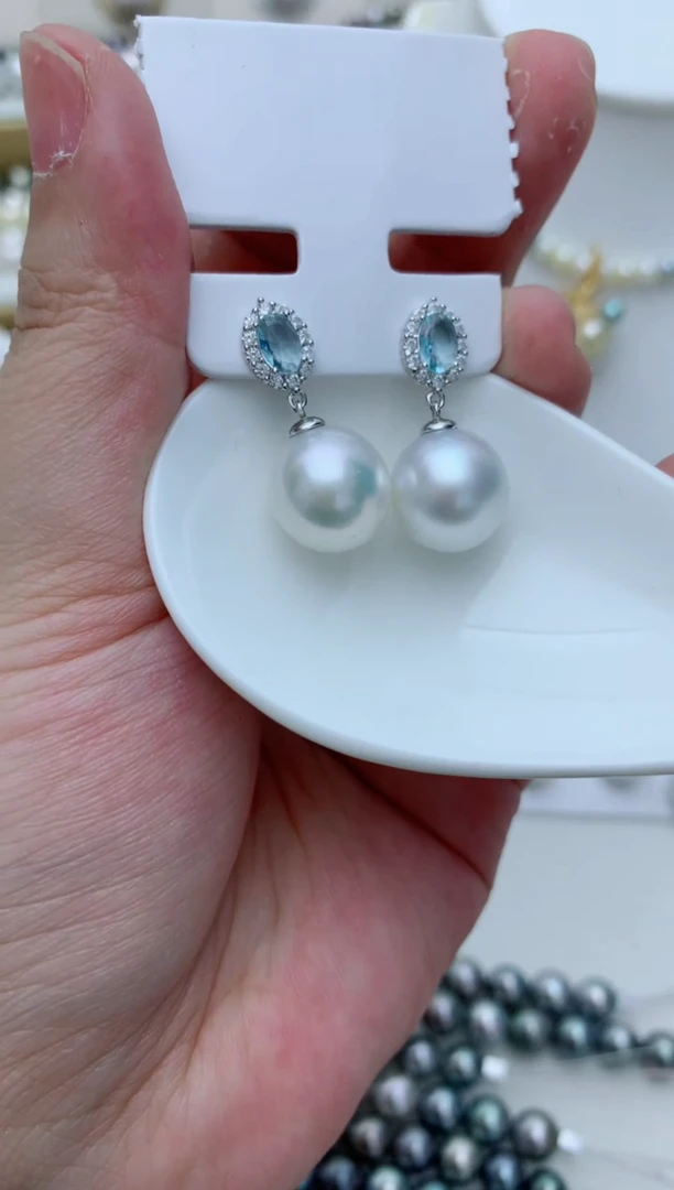 银S925镶嵌海水珍珠耳饰e8