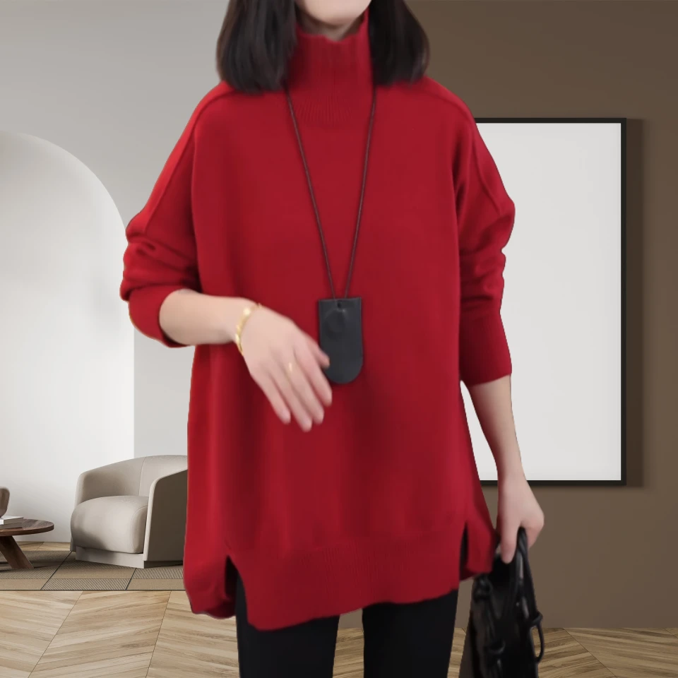 初春百搭纯色针织衫女2025新款高级感气质高领休闲长袖套头毛衣潮