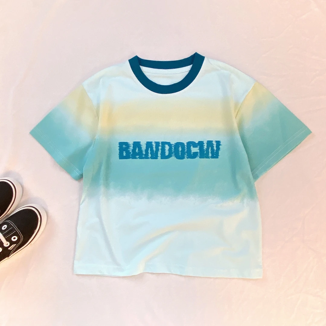 夏新款款儿童短袖中大童男女童上衣半袖满印休闲T恤圆领夏季