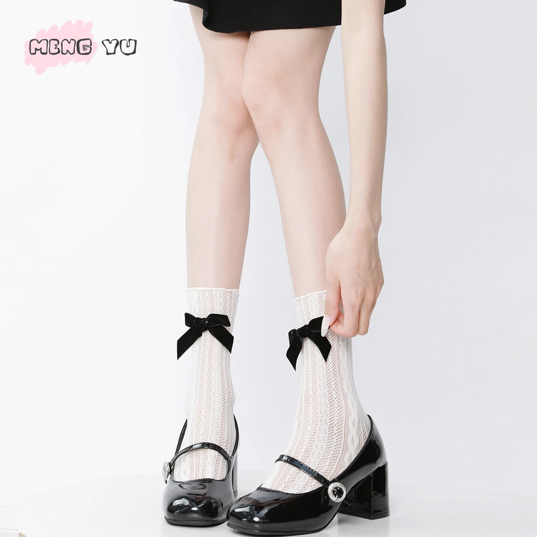 萌欲蝴蝶结玛丽珍洛丽塔中筒袜蕾丝袜子女春夏季薄款小腿袜堆堆袜