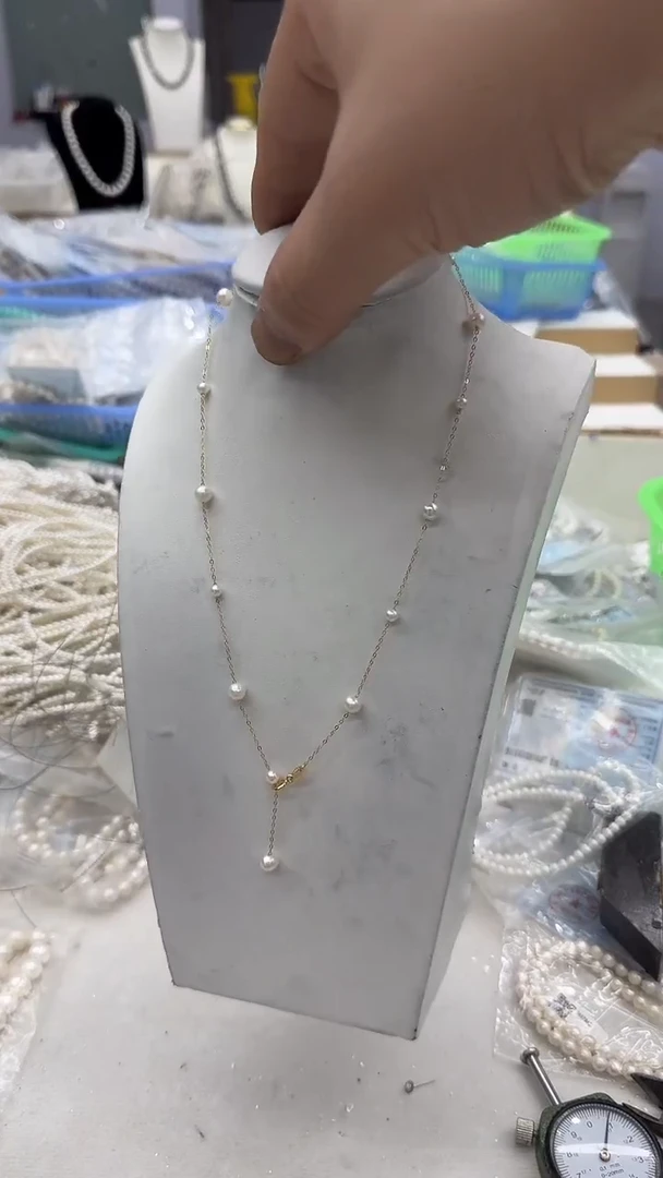 项链银S925镶嵌淡水珍珠4-6mm 大小满天星-新品