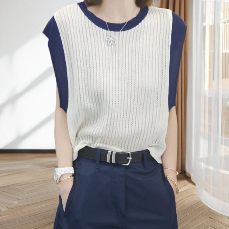 【平行格调】2025夏季新款时尚气质休闲毛衣宽松镂空短袖针织衫上衣