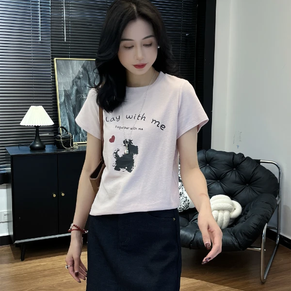 【Si&华严选】显瘦正肩短袖T恤夏季卡通印花圆领套头百搭上衣7706