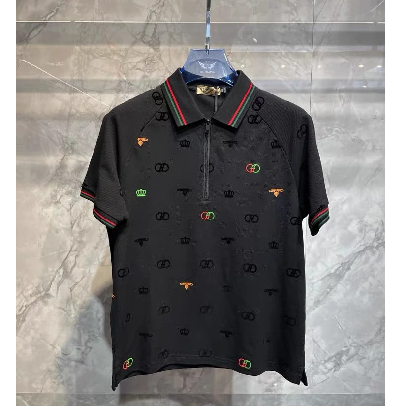 夏季男士高品质透气舒适修身刺绣百搭短袖POLO衫休闲拼色衬衫027