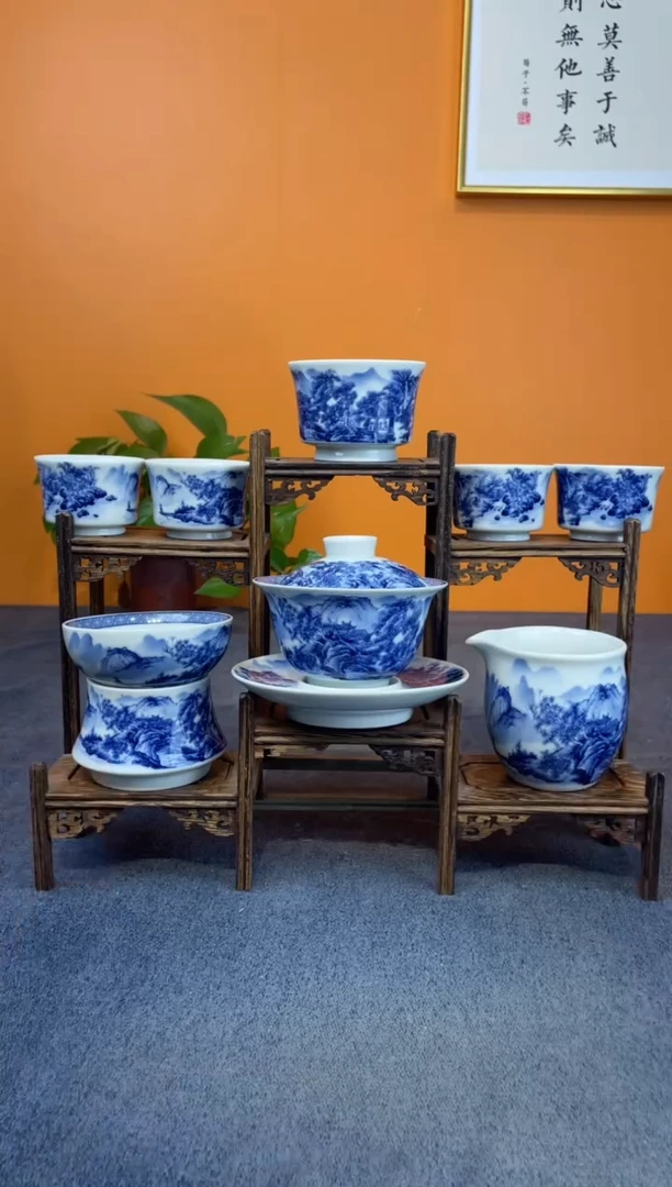 陶瓷景德镇套陶瓷釉下青花八件套