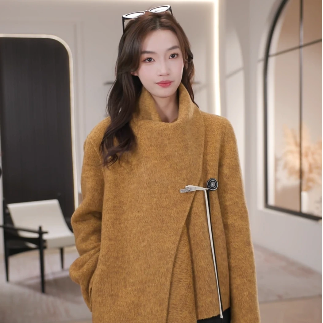 原创设计师围巾款8015双面绒秋冬大衣