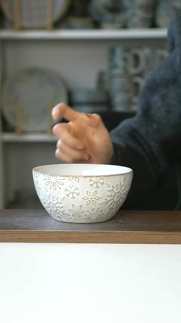 陶微瑕欧式做旧雪花早餐碗13cm@4-2@