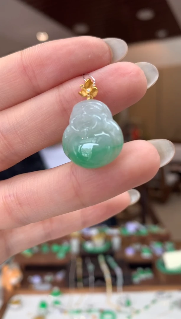 翡翠18K金镶嵌吊坠(不含链)财神