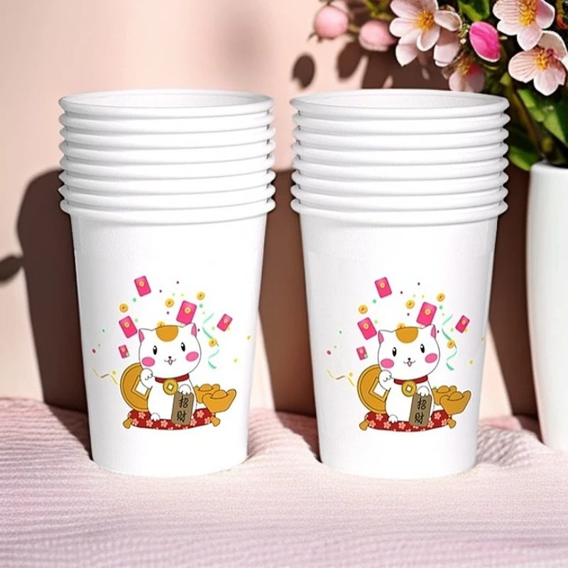 新款可爱卡通防烫多层便宜一次性纸杯家庭办公适用图案随机200只