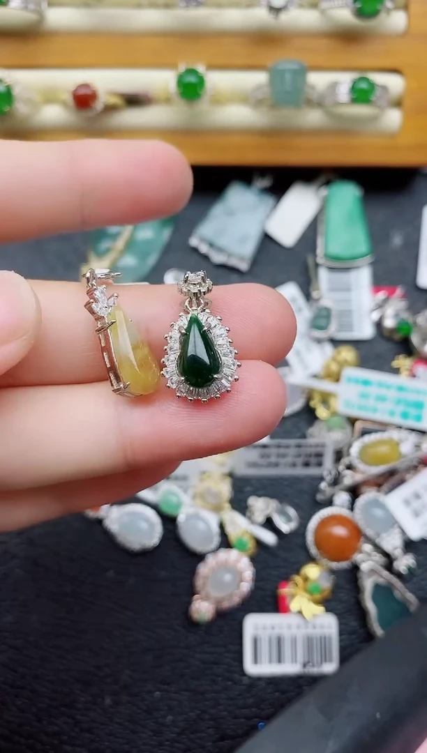 银S925镶嵌戒指翡翠1