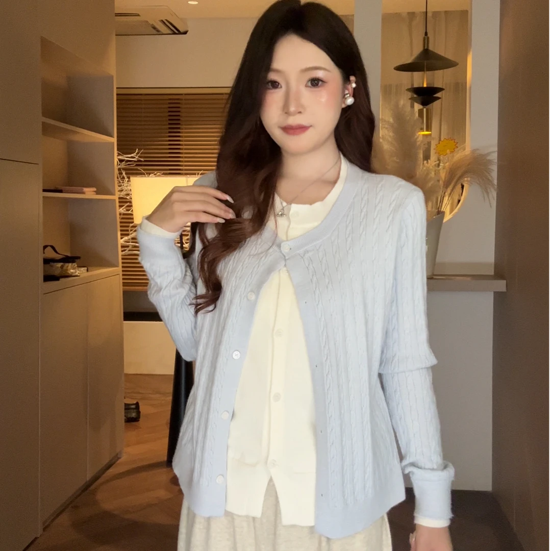 秋冬女士时髦长袖时尚休闲百搭打底拼接假两件