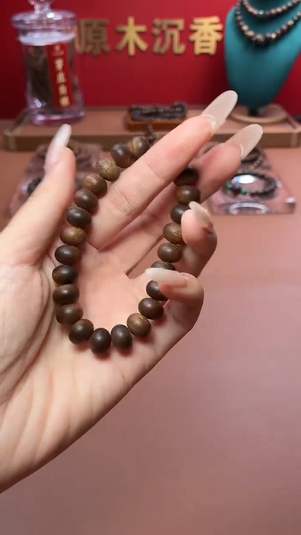沉香手串沉水越南芽庄雷击黄棋7*10mm算盘珠沉水料