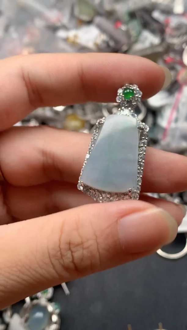 银S925镶嵌戒指翡翠天然A货缅甸翡翠