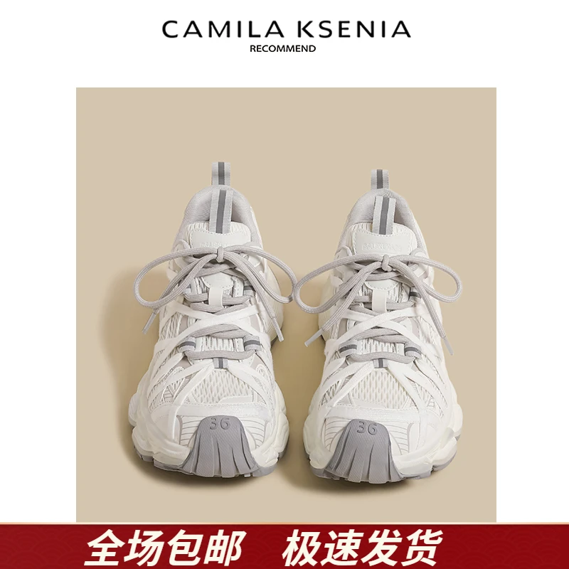 官网小c&k旗舰店2025新款女夏季白色增高运动鞋百搭透气休闲鞋