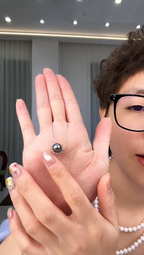 银S925镶嵌吊坠(赠链)海水珍珠银款海水大溪地珍珠吊坠8-9mm