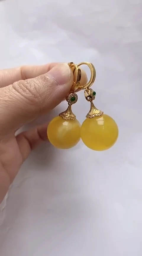 【闪购商品】琥珀裸石银S925镶嵌蜜蜡耳坠