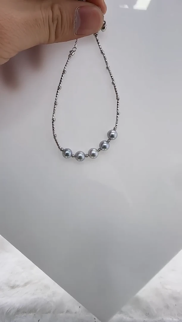 【闪购商品】海水珍珠DA银S925镶嵌c1265 灰珠手链