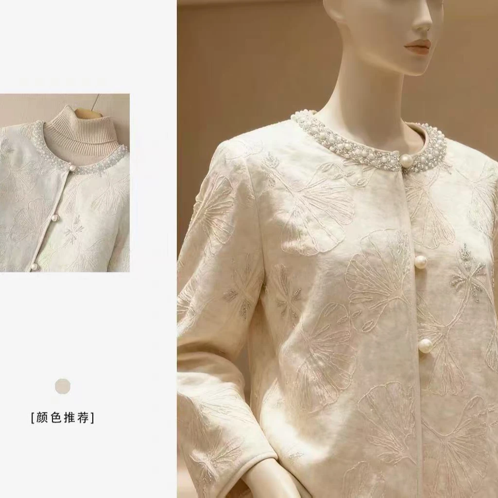 【高定90白鹅绒】冬季2025新款短款新中式轻薄宋锦珍珠鹅绒外套0460