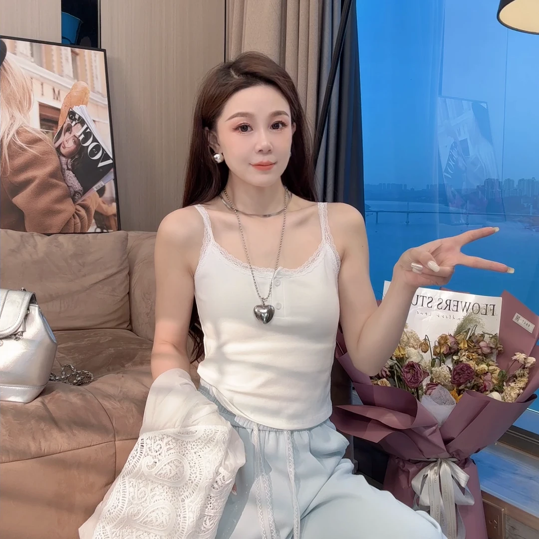 【晓溪服饰】春季新款无袖修身性感镂空百搭设计感纯欲风背心698